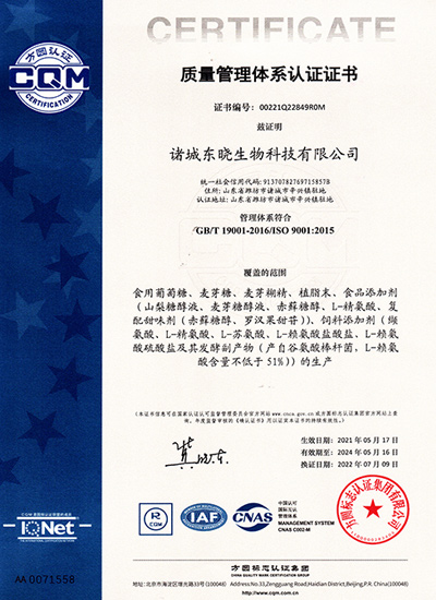 CN ISO9001质量管理体系认证证书